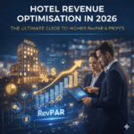 Hotel revenue optimisation strategy in 2026 showing RevPAR growth, digital analytics, and data-driven hotel profitability insights